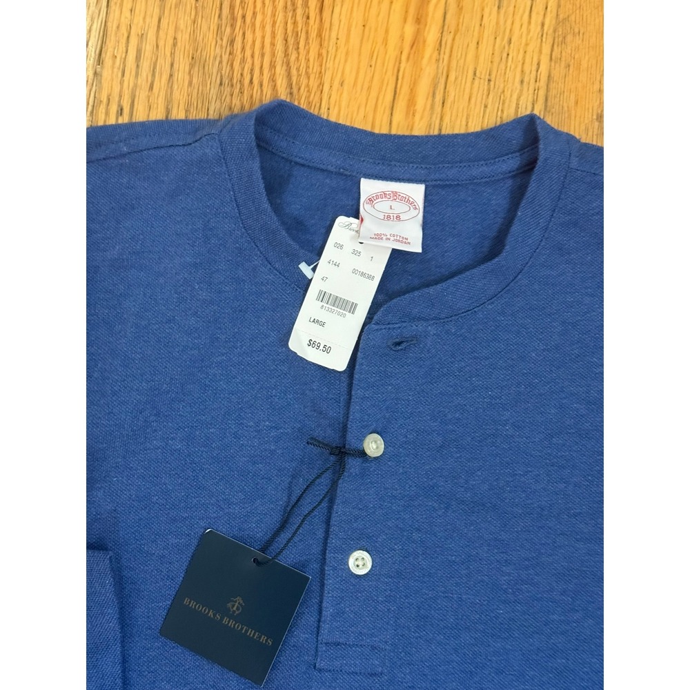NWT Brooks Brothers Mens Large Blue Golden Fleece Performance Pique Henley Shirt